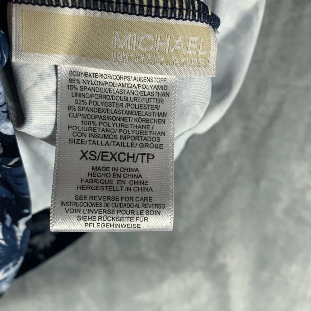 Michael Kors Womens Tankini Swim Top XS Navy Printed Blouson High Neck Chain NWT